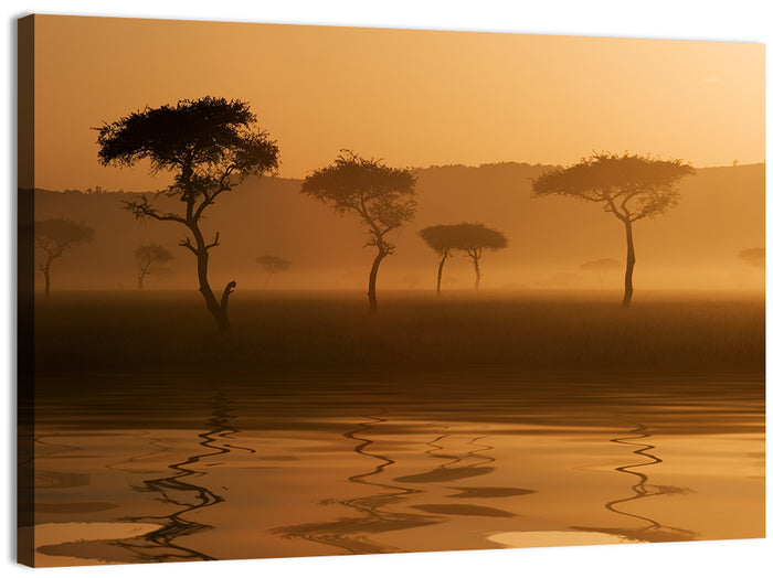 Savanna Sunset Acacia Silhouettes Wall Art as a canvas print
