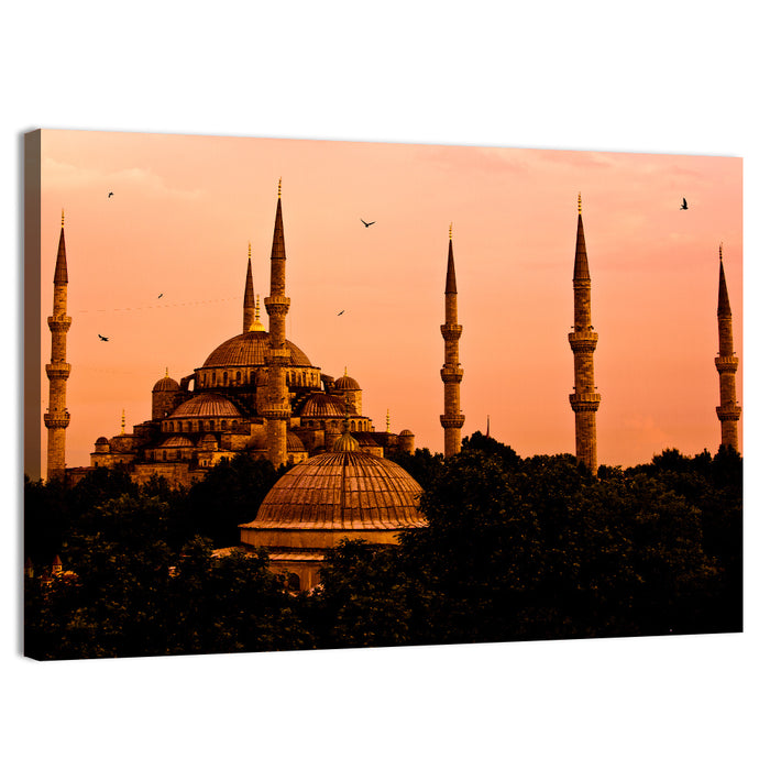 Sultan Ahmed Mosque at Sunset Wall Art as a canvas print