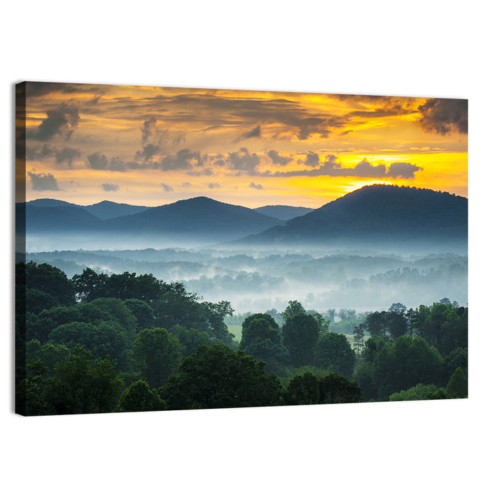 Blue Ridge Mountains Asheville Sunset Wall Art as a canvas print