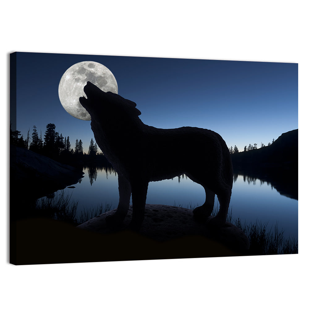 Howling Wolf at Full Moon Wall Art, canvas print, landscape