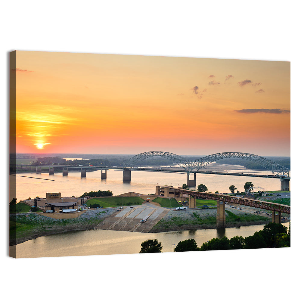 Hernando De Soto Bridge at Sunset Wall Art, canvas print, landscape