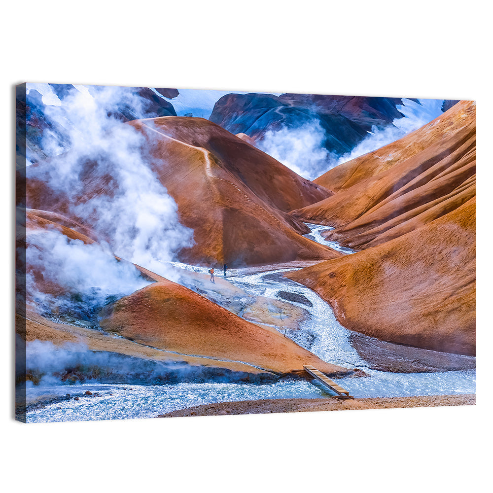 Geothermal Valley with Footbridge Wall Art, canvas print, landscape