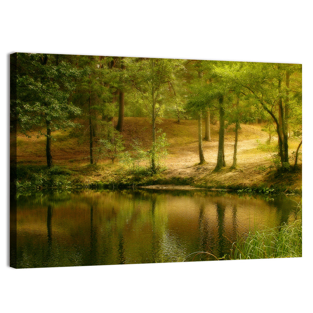 Forest Pond at Golden Hour Wall Art, canvas print, landscape