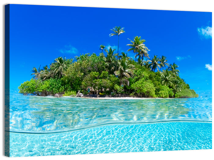 Tropical Island Lagoon Split-level Seascape Wall Art as a canvas print