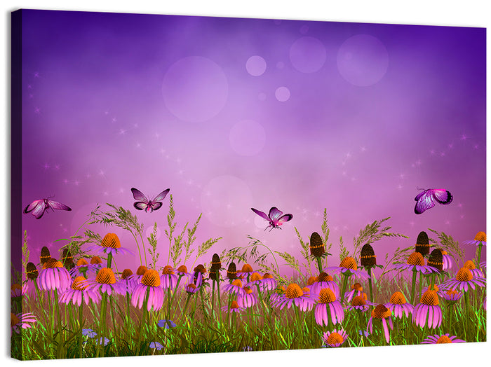 Purple Coneflower Butterfly Meadow Wall Art as a canvas print