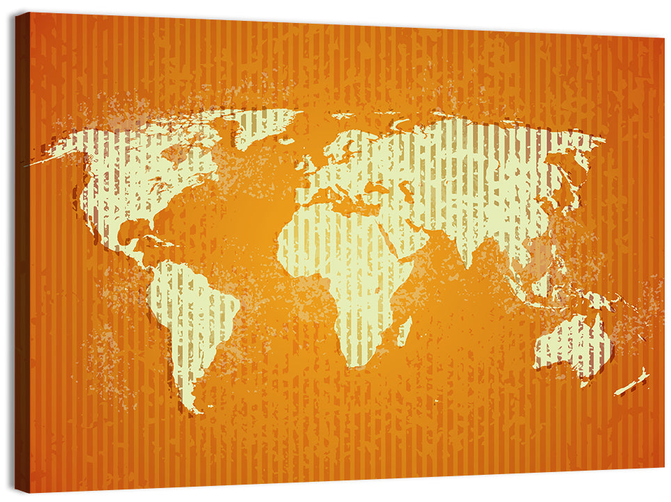 Vintage Orange World Map Wall Art, canvas print, landscape