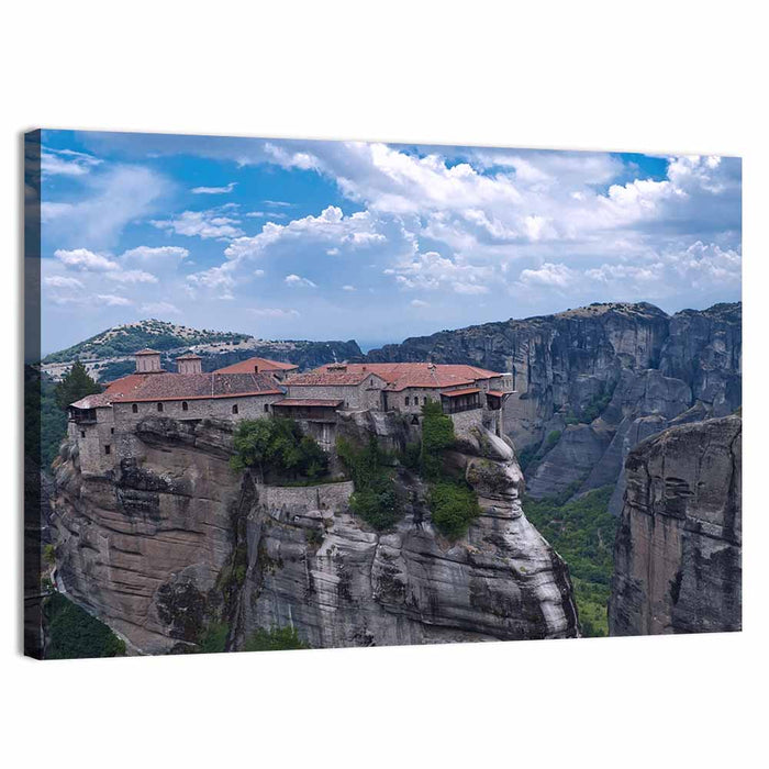 Meteora Cliffside Monastery Wall Art as a canvas print