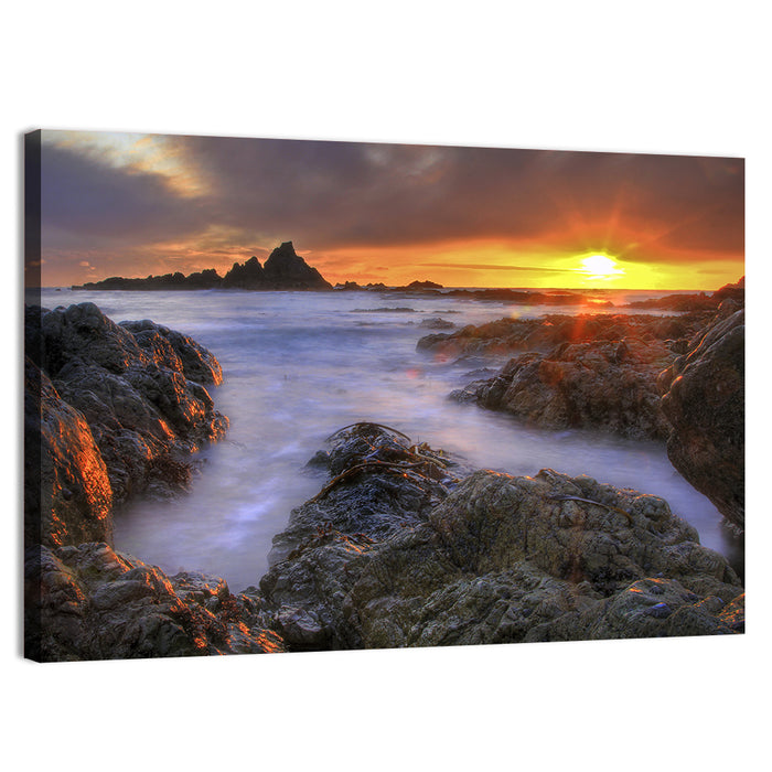 Tramore Rocky Coast Sunset Wall Art as a canvas print