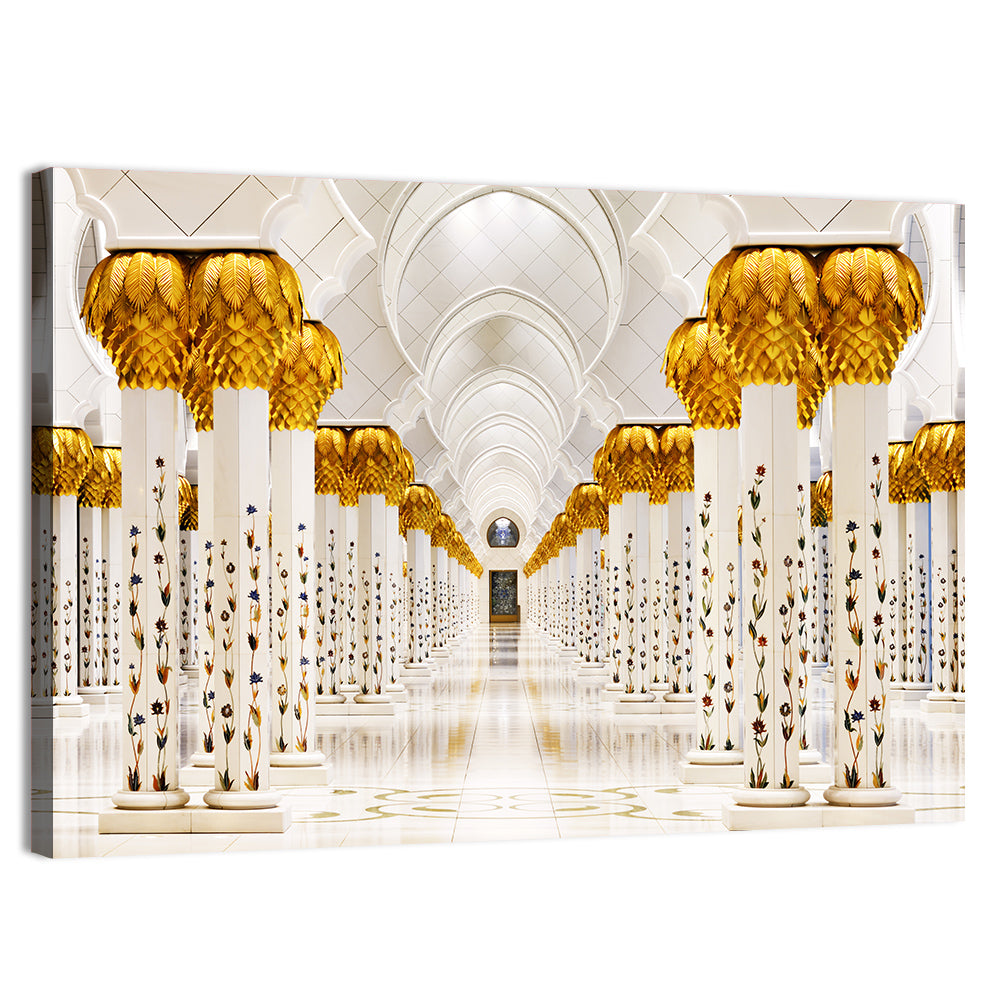 Sheikh Zayed Grand Mosque Colonnade Wall Art, canvas print, landscape