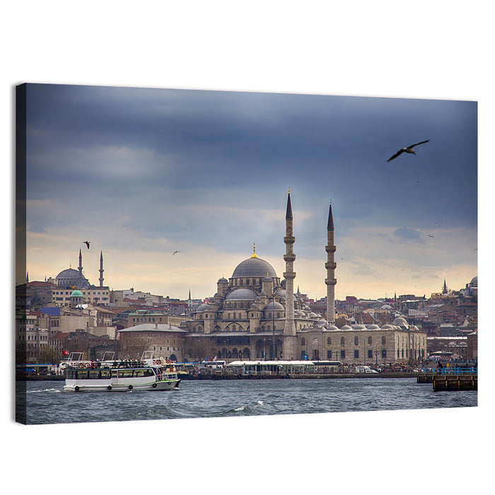 Istanbul Skyline with New Mosque Wall Art as a canvas print