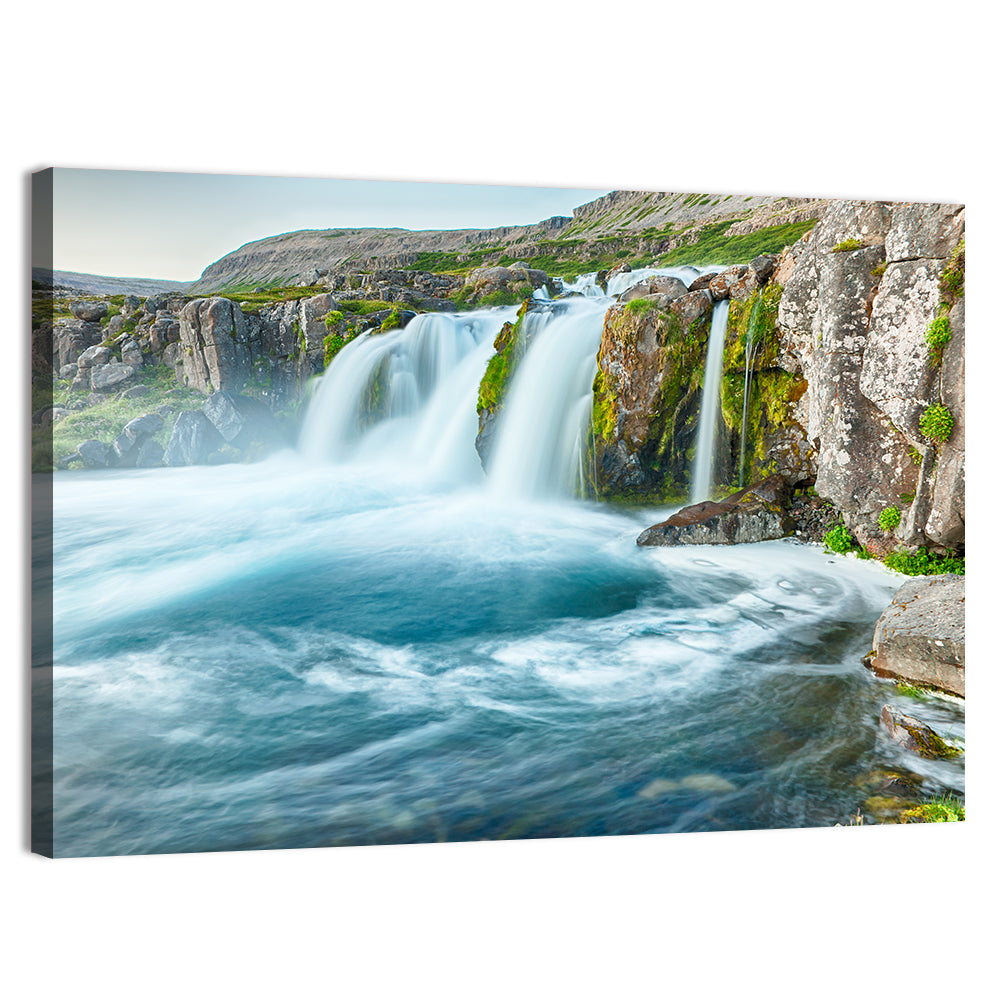 Dynjandi Waterfall Mist and Moss Wall Art, canvas print, landscape