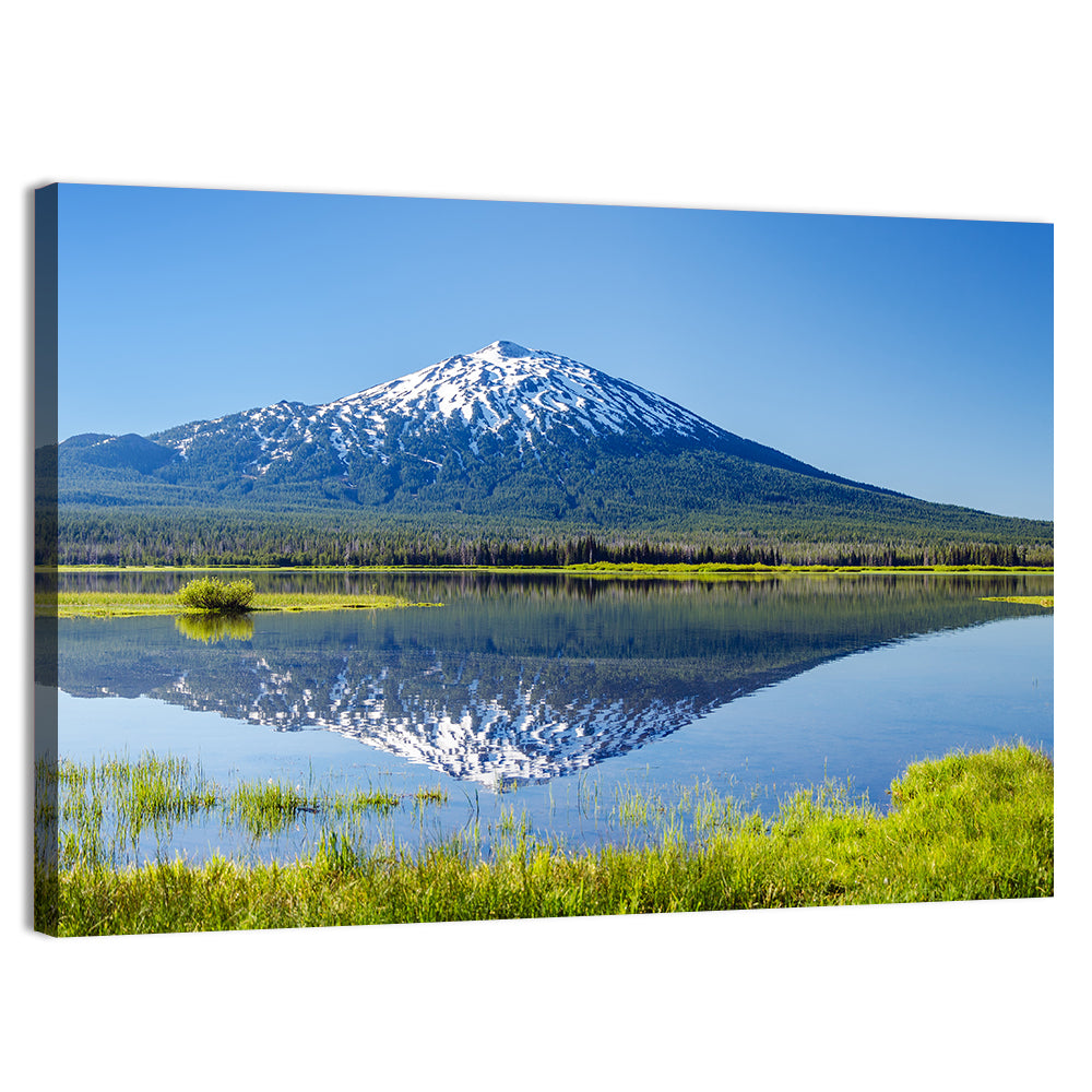 Mount Bachelor Lake Reflection Wall Art, canvas print, landscape