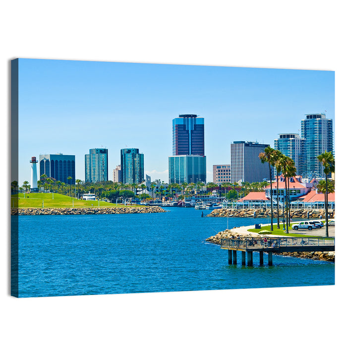 Long Beach Rainbow Harbor Skyline Wall Art as a canvas print