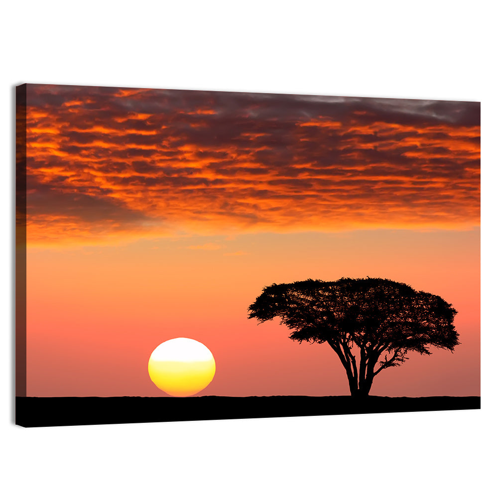 Serengeti Sunset Silhouette Wall Art, canvas print, landscape