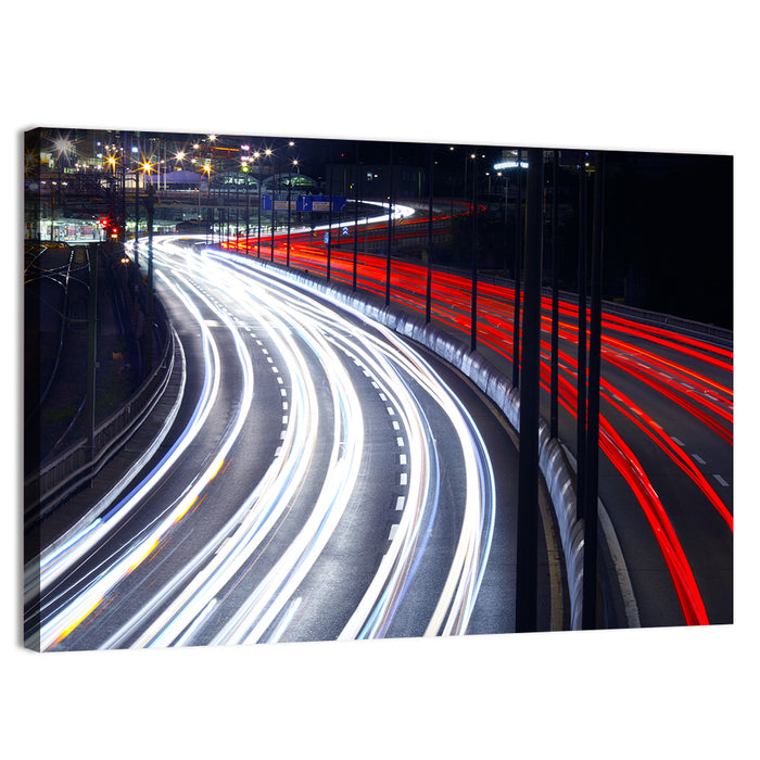 Night Highway Light Trails Wall Art as a canvas print
