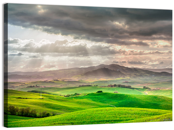 Tuscan Sunlit Hills Wall Art as a canvas print