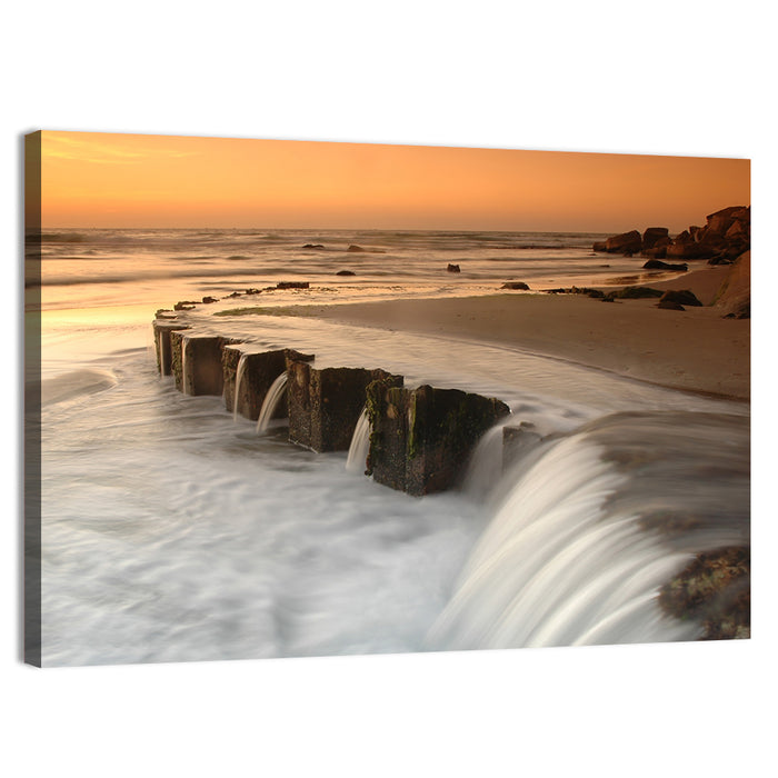 Breakwater at Golden Hour Wall Art as a canvas print