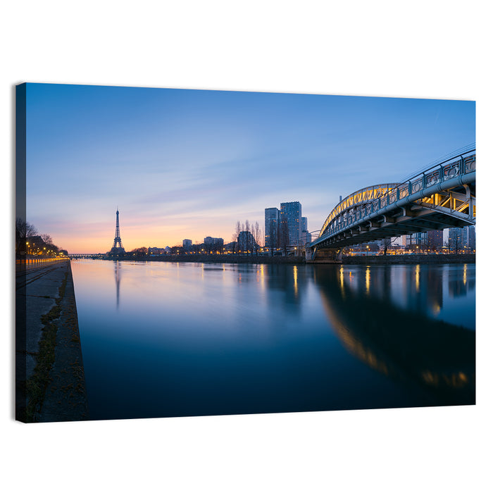 Eiffel Tower Golden Hour Reflection Wall Art as a canvas print