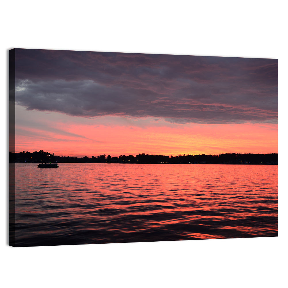 Lake James Sunset with Boat Wall Art, canvas print, landscape