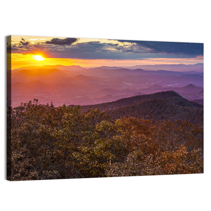 Blue Ridge Sunset Over Autumn Ridges Wall Art as a canvas print