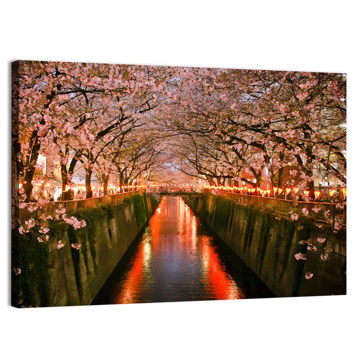 Meguro River Cherry Blossoms Wall Art as a canvas print