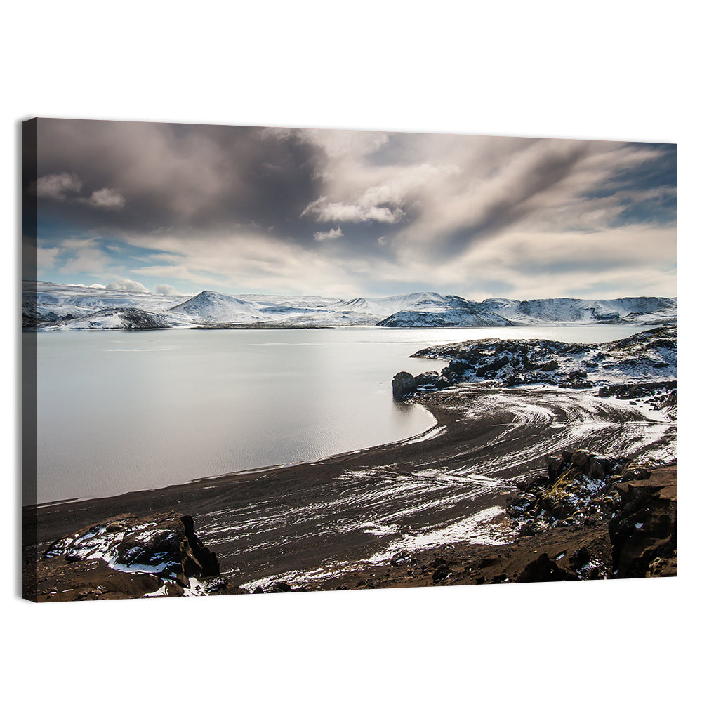 Kleifarvatn Black Sand Shore Wall Art, canvas print, landscape