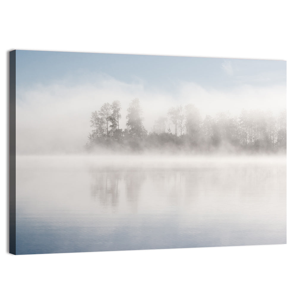 Misty Forest Lake Wall Art, canvas print, landscape