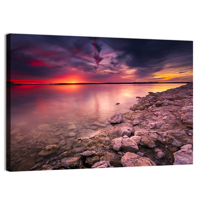 Benbrook Lake Sunset Reflection Wall Art as a canvas print