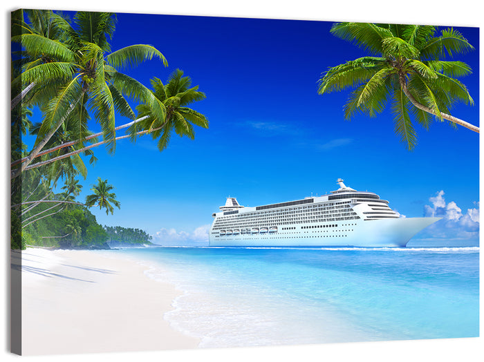 Tropical Beach Cruise Ship Shoreline Wall Art as a canvas print