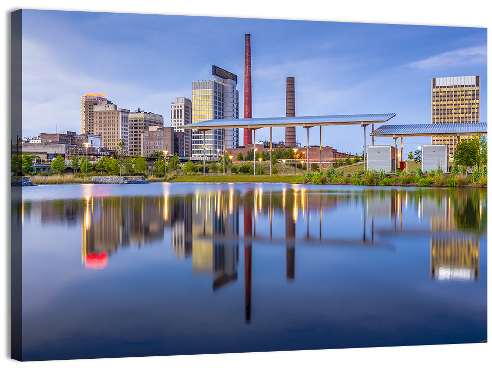 Birmingham Skyline Reflection at Twilight Wall Art, canvas print, landscape