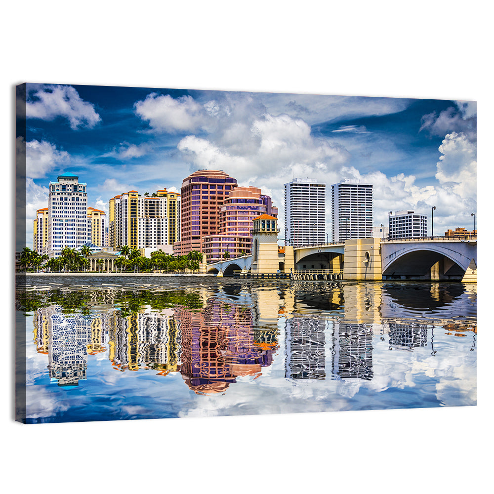 West Palm Beach Skyline Reflection Wall Art, canvas print, landscape