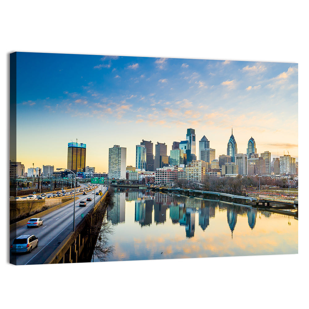 Philadelphia Skyline at Dusk Wall Art, canvas print, landscape