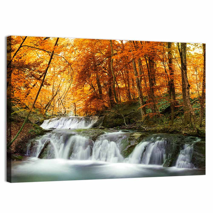 Autumn Forest Waterfall Wall Art as a canvas print