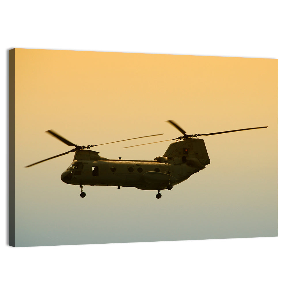 US Apache Helicopter Dawn Profile Wall Art, canvas print, landscape