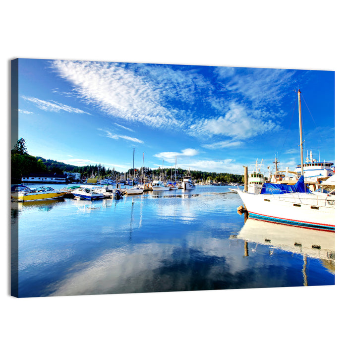 Tacoma Marina Reflections Wall Art as a canvas print