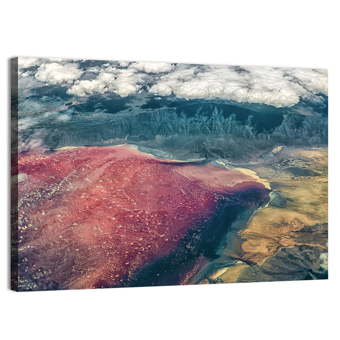 Lake Natron Aerial View Wall Art as a canvas print