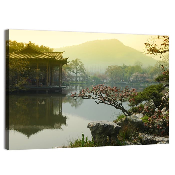 West Lake Morning Pavilion Wall Art as a canvas print
