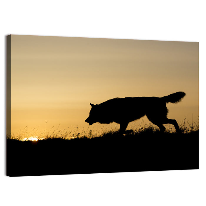 Wolf at Golden Horizon Wall Art as a canvas print