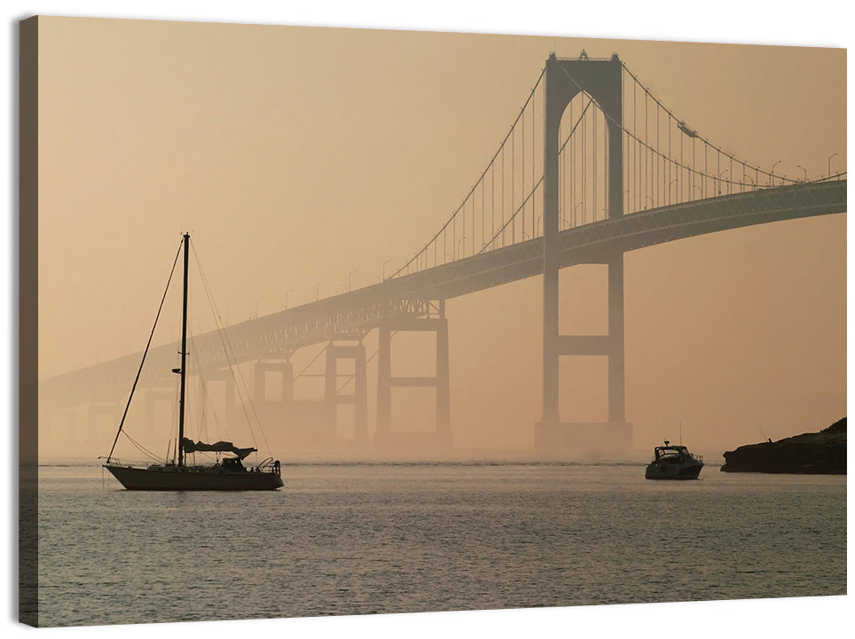 Newport Bridge in Golden Haze Wall Art, canvas print, landscape