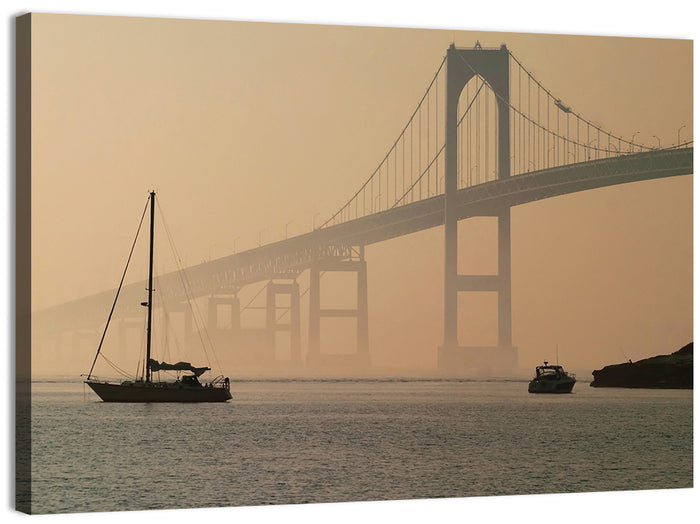 Newport Bridge in Golden Haze Wall Art as a canvas print
