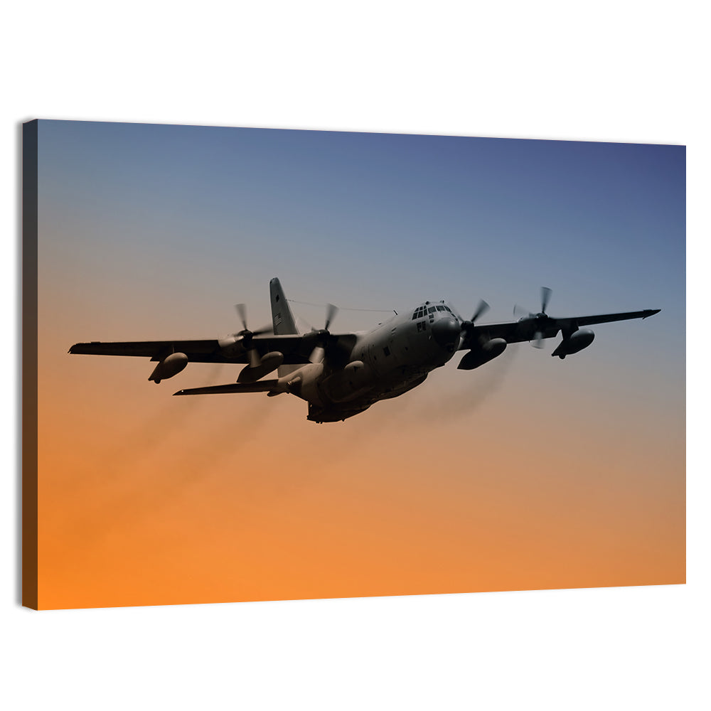 Four-engine Military Transport at Dusk Wall Art, canvas print, landscape