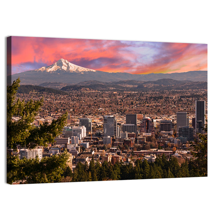 Portland Skyline at Sunset Wall Art as a canvas print