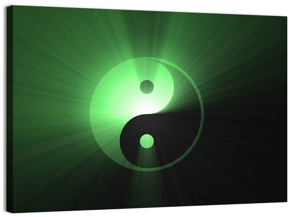 Green Glowing Yin Yang Wall Art, canvas print, landscape