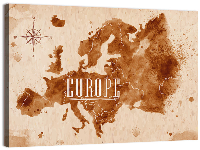 Retro Europe Map Wall Art as a canvas print