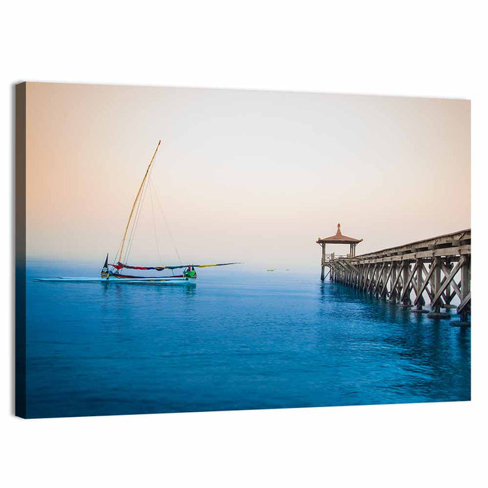 Outrigger Boat and Pier Wall Art as a canvas print