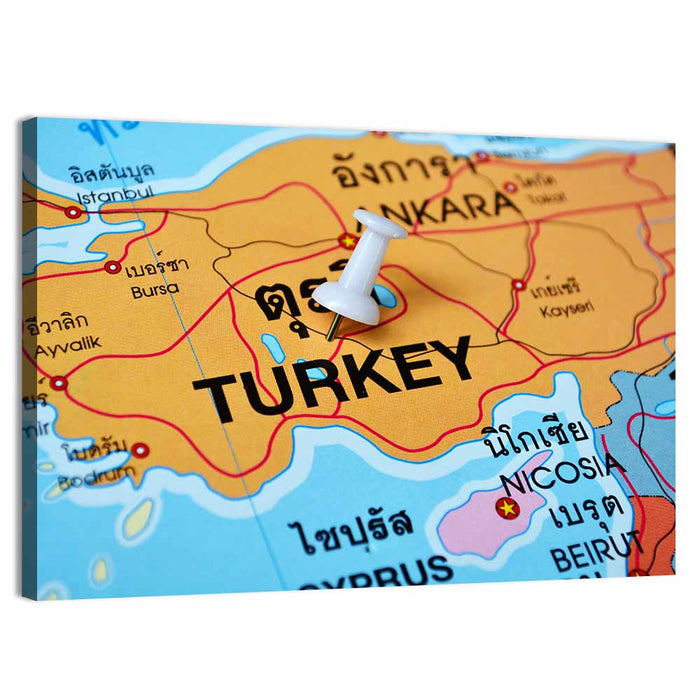 Turkey Map with Ankara Pin Wall Art as a canvas print