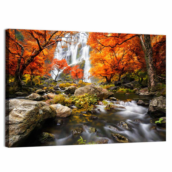 Autumn Forest Waterfall Wall Art as a canvas print