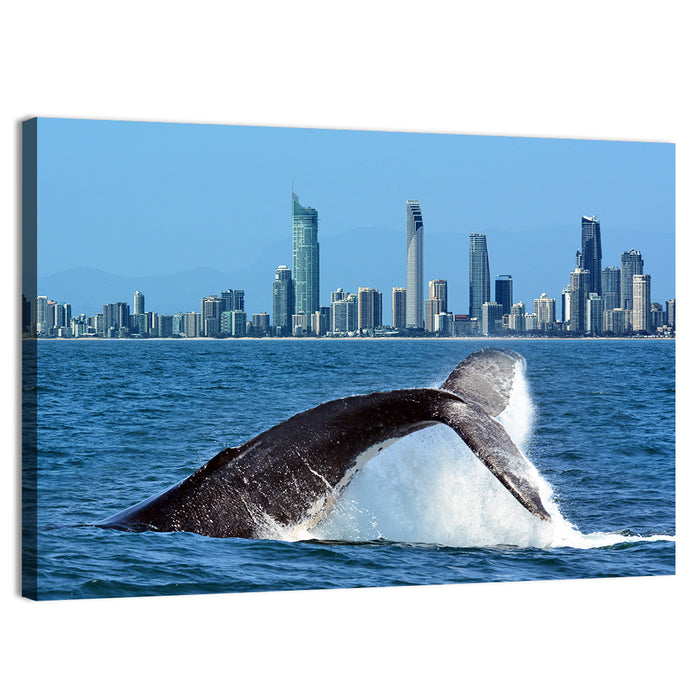 Gold Coast Whale and Skyline Wall Art as a canvas print
