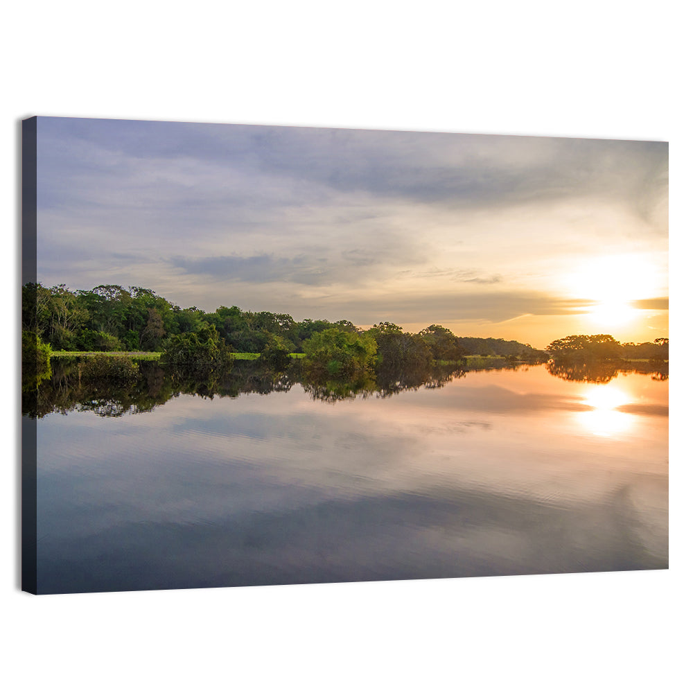 Amazon River Sunset Reflection Wall Art, canvas print, landscape
