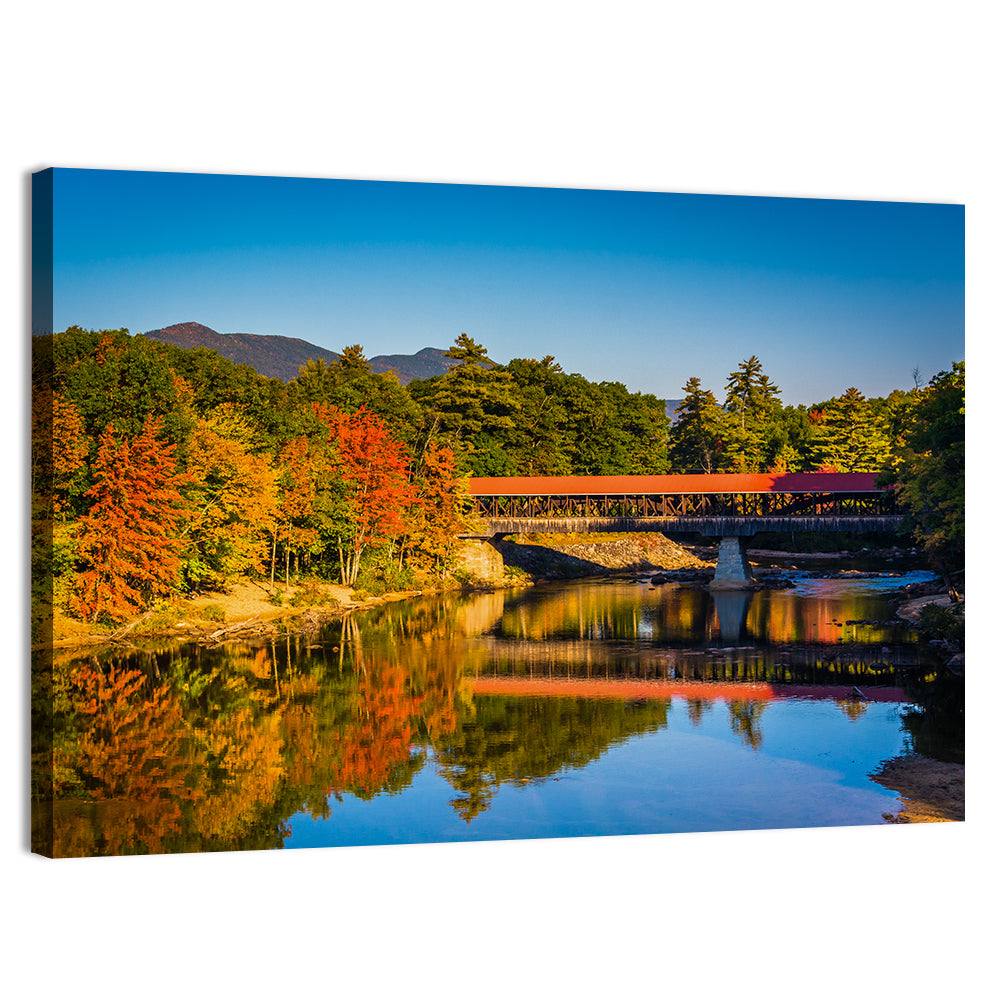 Albany Covered Bridge on Saco River Wall Art, canvas print, landscape